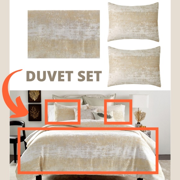 NIB $500 Michael Aram Texture Duvet Cover Set Gold [ FULL / QUEEN ]‎ - Picture 1 of 11